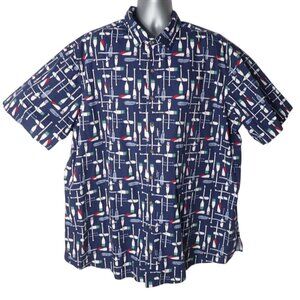 HARBOR BAY HB Sail Boat Oars Button SHIRT‎ 2XLT Blue Cotton Nautical Vacation